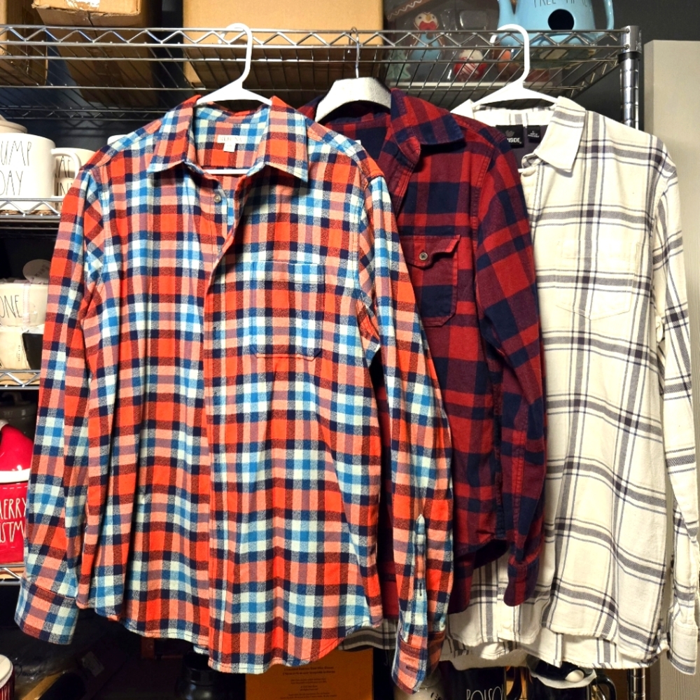 Merona & Burnside Men's Large Set of 3 Flannel Shirts